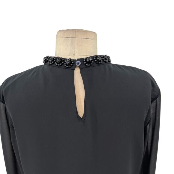 Ted Baker Klaree Top Blouse Beaded Jeweled Neckline Sheer Black Size 3 US 8 - Picture 9 of 12